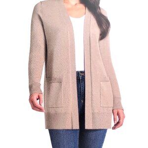 NEW Matty M Ladies Cardigan sz M Tan Soft Knit Mid-Length Patch Pockets